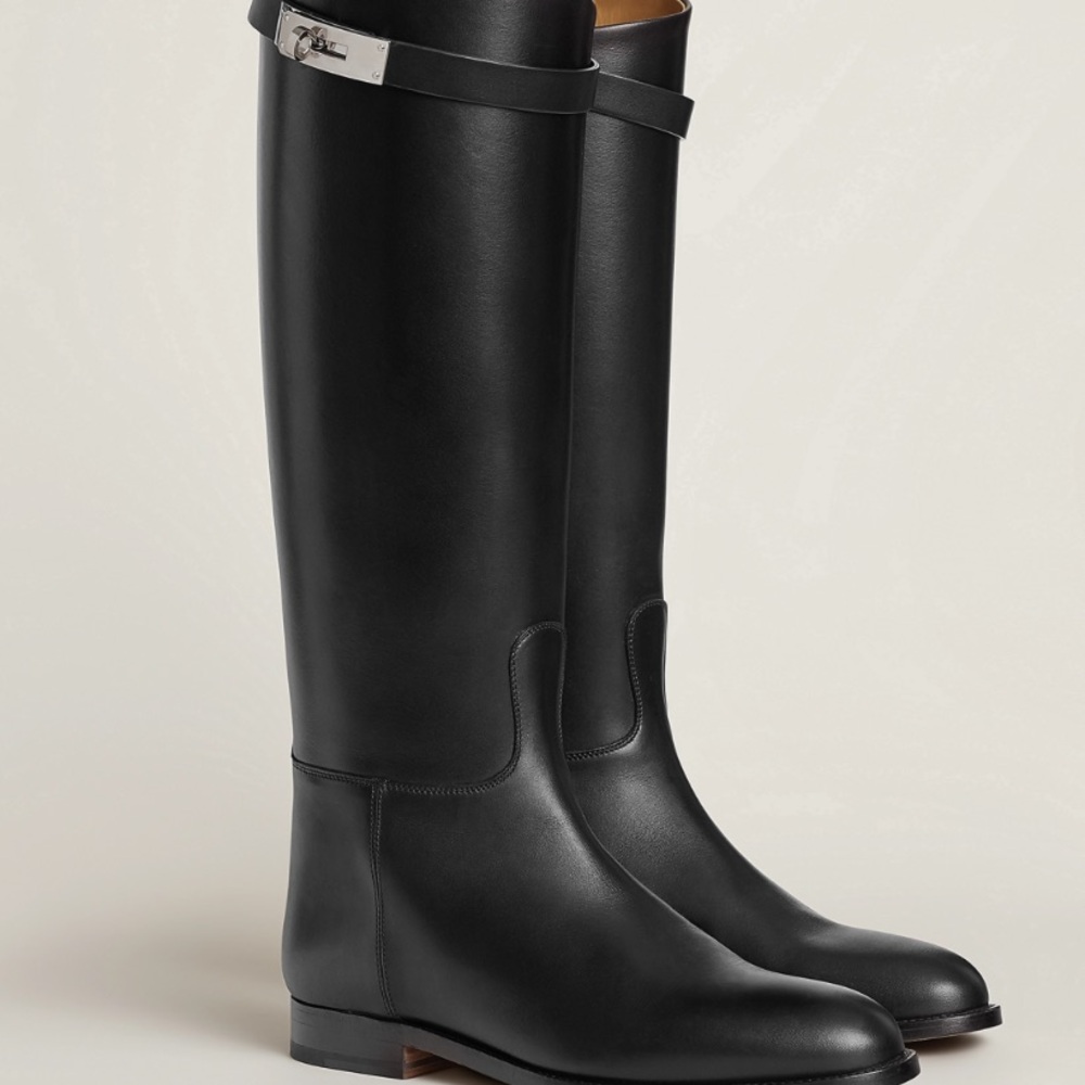 Hermes Black Leather Heeled Boots
